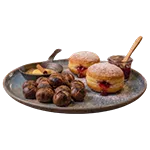 Kastanien und Preiselbeerkrapfen